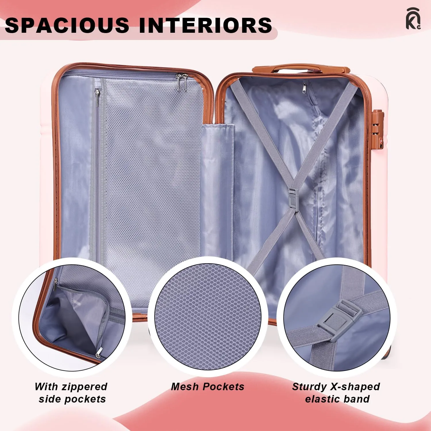 Krute Luggage Sets 5 Pieces Suitcase Set Hard Shell Carry On Luggage with Spinner Wheels TSA Approved Durable PC ABS Suit Case (Pink)