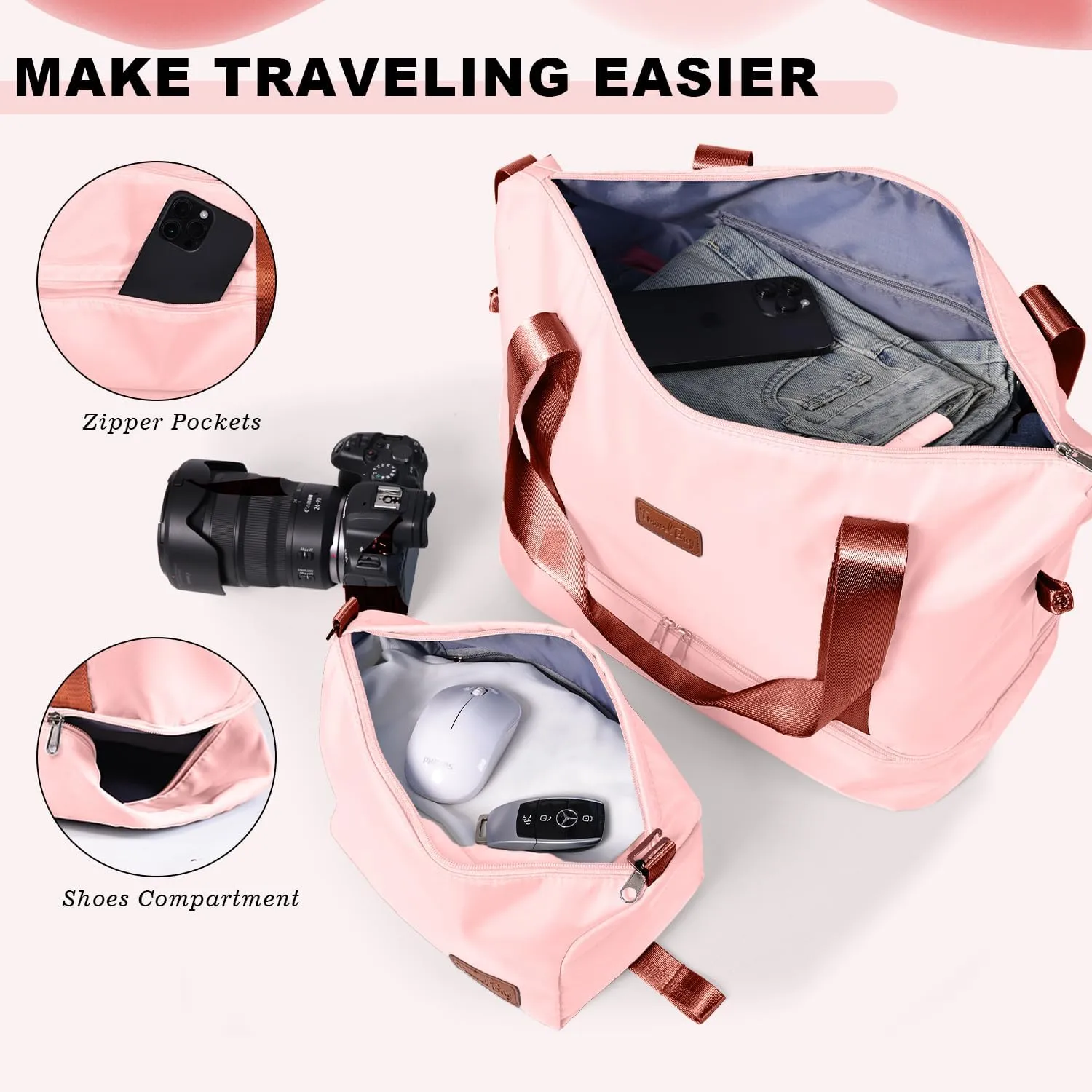 Krute Luggage Sets 5 Pieces Suitcase Set Hard Shell Carry On Luggage with Spinner Wheels TSA Approved Durable PC ABS Suit Case (Pink)
