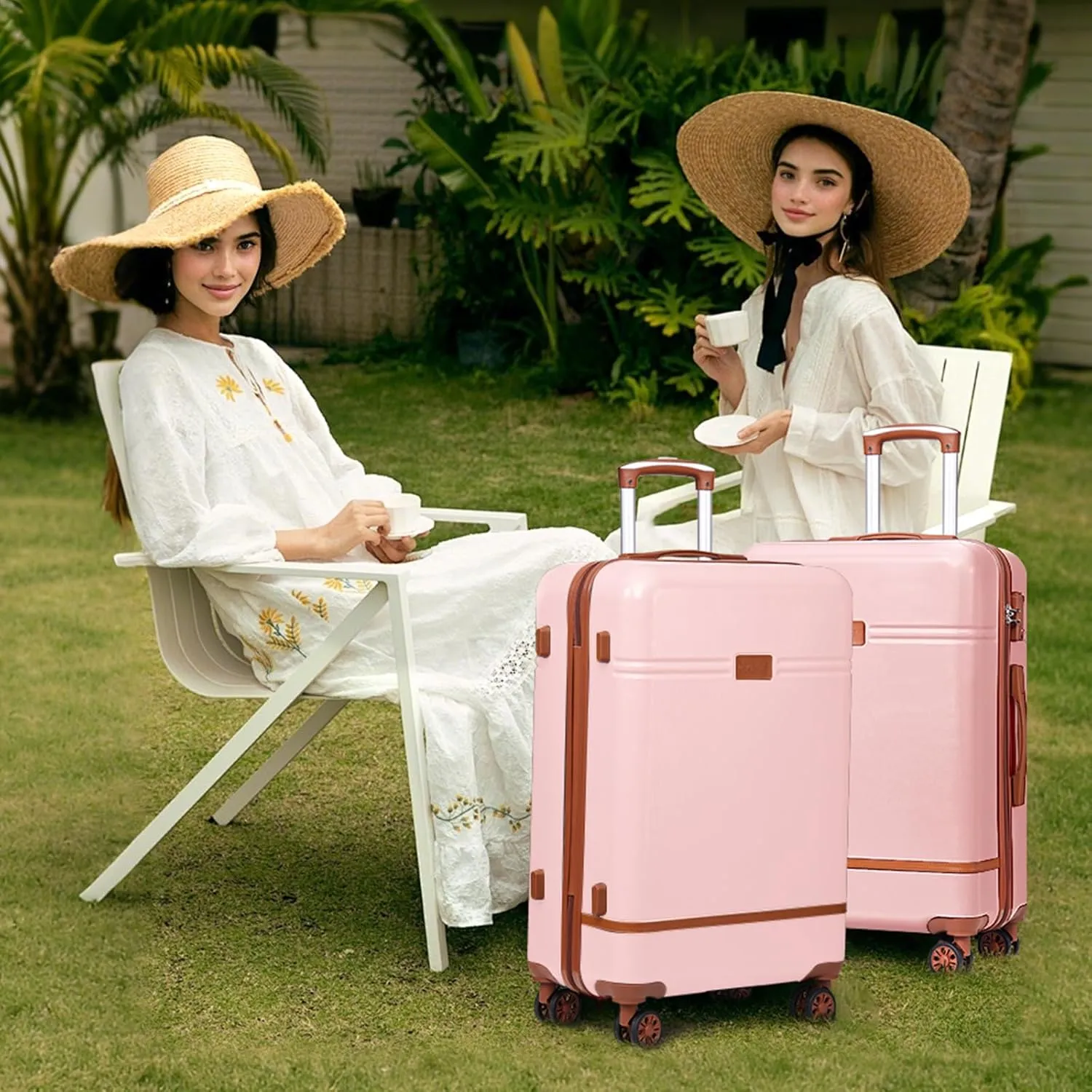 Krute Luggage Sets 5 Pieces Suitcase Set Hard Shell Carry On Luggage with Spinner Wheels TSA Approved Durable PC ABS Suit Case (Pink)