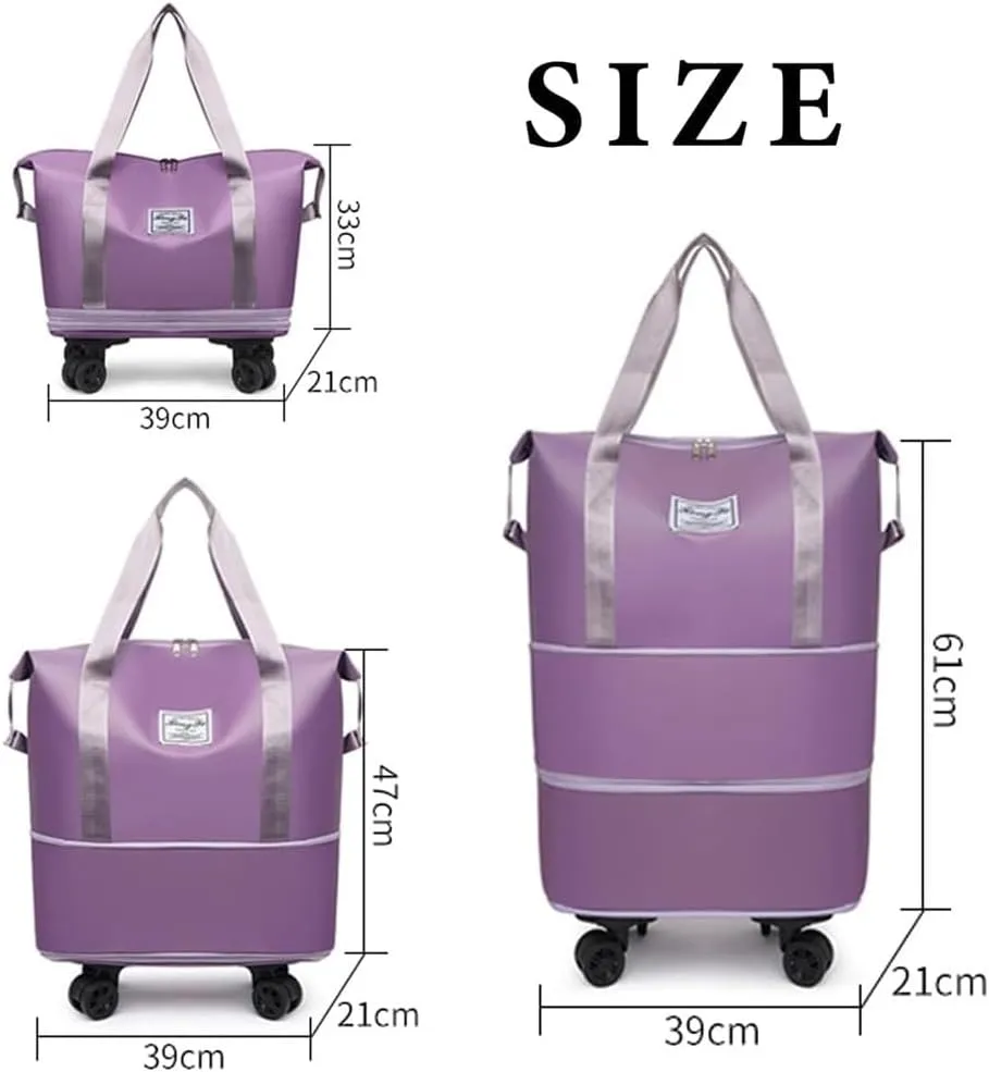Kulken Travel Bag with Wheels, 2025 New Large Capacity Travel Bag,Universal Wheel Removable, Foldie Travel Bag Expandable, Convertible Womens Duffle Bags for Traveling, with Clothespin(Dark purple)