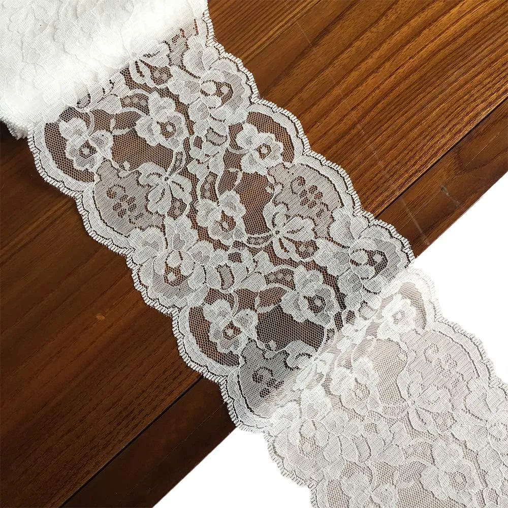 LaceRealm 5.5 inch Wide White Lace Trim Ribbon with Floral Pattern for Decorative Bridal Wedding Lace DIY Making Sewing Accessory-10 Yards (6822 White)