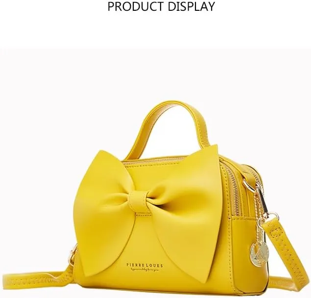 Ladies bag bow shoulder bag crossbody bag (yellowish-brown)