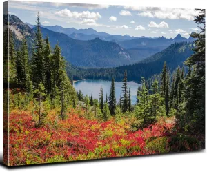 Lake National Parks Landscape Wall Art Montana Mountain Forest Canvas for Painting Office Bathroom Green Wilderness Adventure Travel Pictures Wall Decor Vintage Poster Modern Artwork Decoration 20x30"