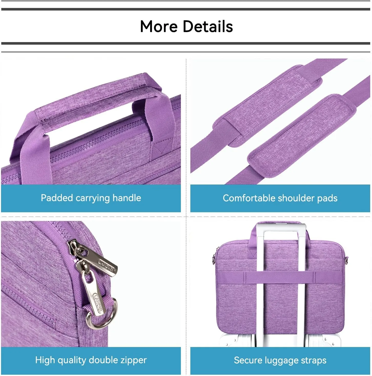 LANDICI 360° Protective Laptop Bag Case 15.6-16 Inch with Shoulder Strap, Waterproof Computer Sleeve Cover for MacBook Pro 16, Acer HP Lenovo Dell ASUS Laptop, Slim Briefcase for Women, Purple