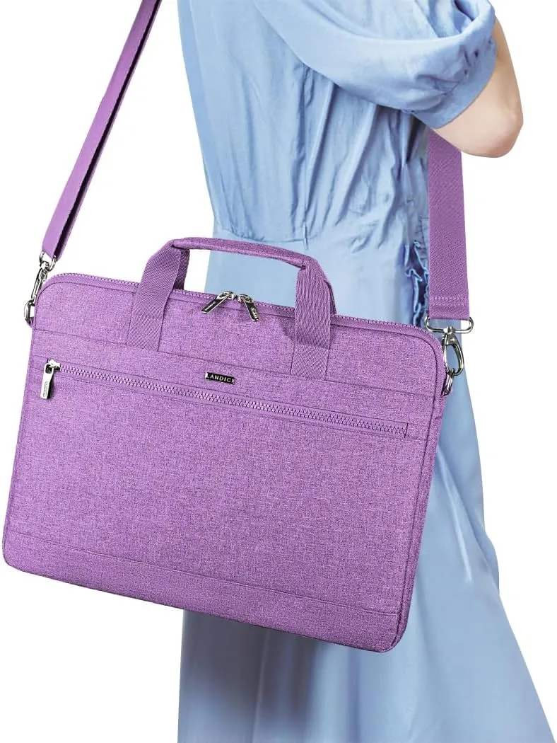 LANDICI 360° Protective Laptop Bag Case 15.6-16 Inch with Shoulder Strap, Waterproof Computer Sleeve Cover for MacBook Pro 16, Acer HP Lenovo Dell ASUS Laptop, Slim Briefcase for Women, Purple