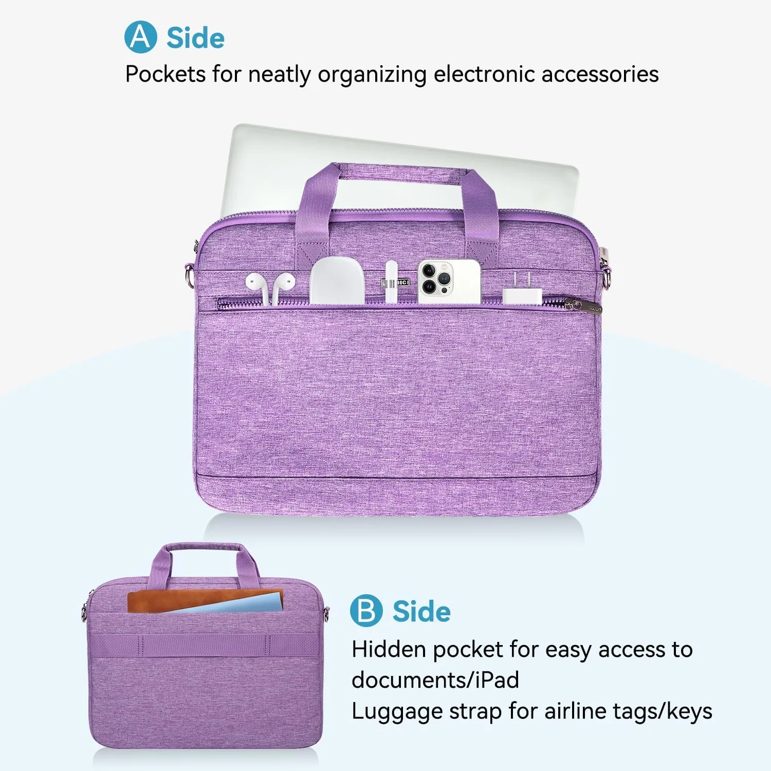 LANDICI 360° Protective Laptop Bag Case 15.6-16 Inch with Shoulder Strap, Waterproof Computer Sleeve Cover for MacBook Pro 16, Acer HP Lenovo Dell ASUS Laptop, Slim Briefcase for Women, Purple