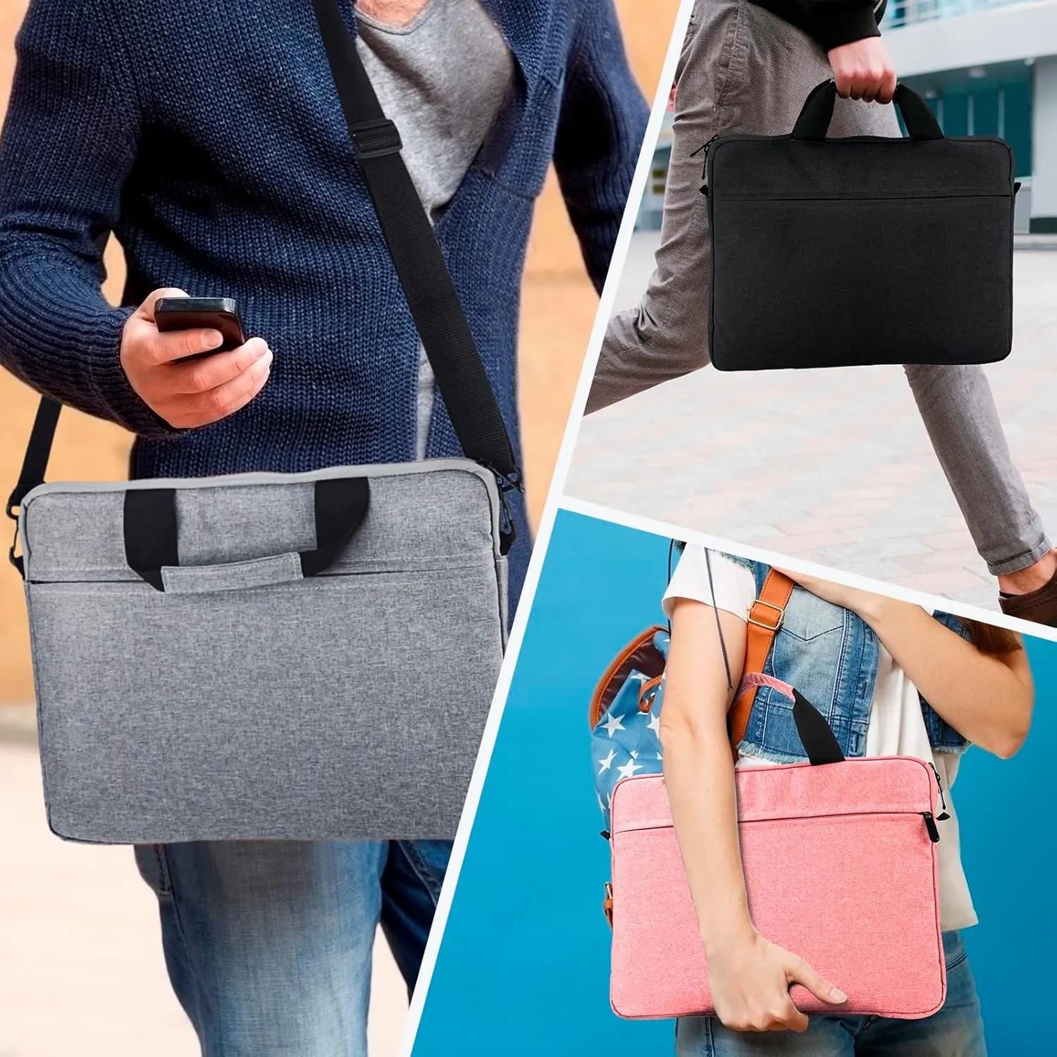 Laptop Case Shoulder Bag for 15.6 Inch Laptop Computer Chromebook, 16 Inch MacBook Pro A2485 A2141 A2780 A3403 A3186, Protective Polyester Computer Portable Bag Briefcase with Handle, Gray