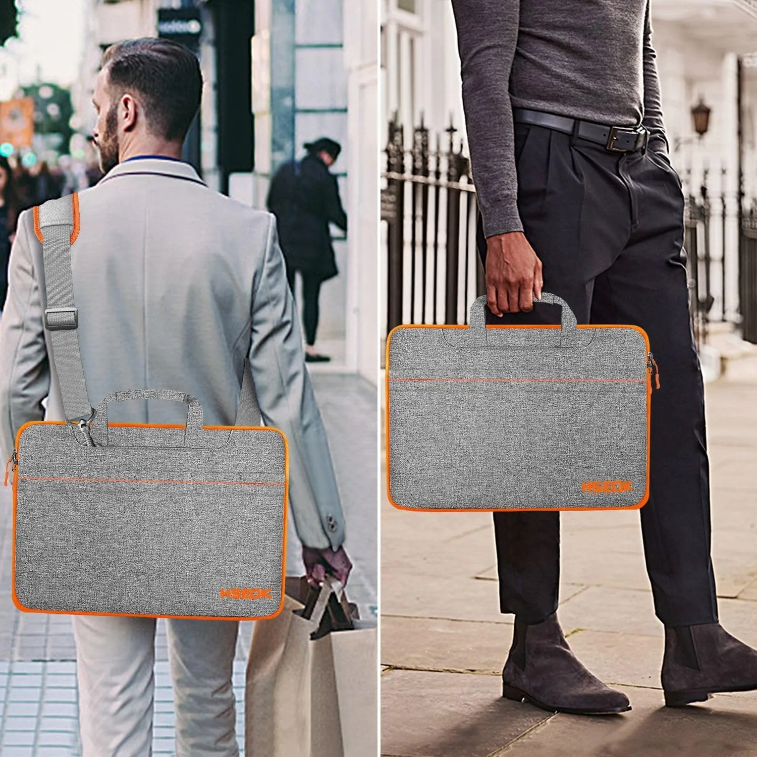 Laptop Shoulder Bag 13 13.3 14 Inch Case Compatible with MacBook Pro 14 2025-2021 M4/M3/M2/M1, Mac Air/pro 13-13.3 Inch and Most Popular 13-14 Notebooks,Spill-Resistant Briefcase, Dark Gray&Orange
