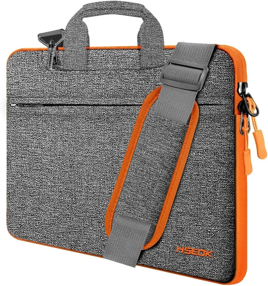 Laptop Shoulder Bag 13 13.3 14 Inch Case Compatible with MacBook Pro 14 2025-2021 M4/M3/M2/M1, Mac Air/pro 13-13.3 Inch and Most Popular 13-14 Notebooks,Spill-Resistant Briefcase, Dark Gray&Orange