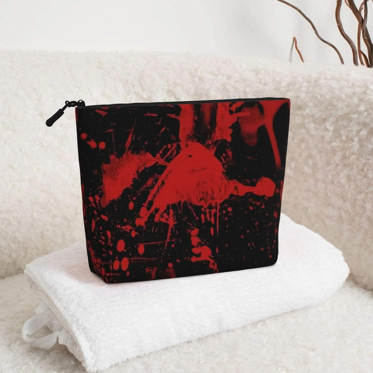 Large Capacity Women's Makeup Bag, Waterproof Imitation Hemp Material Hand Zipper Makeup Bag, Portable Makeup Bag, Travel Essentials Cosmetic Bag Abstract Ink Splash