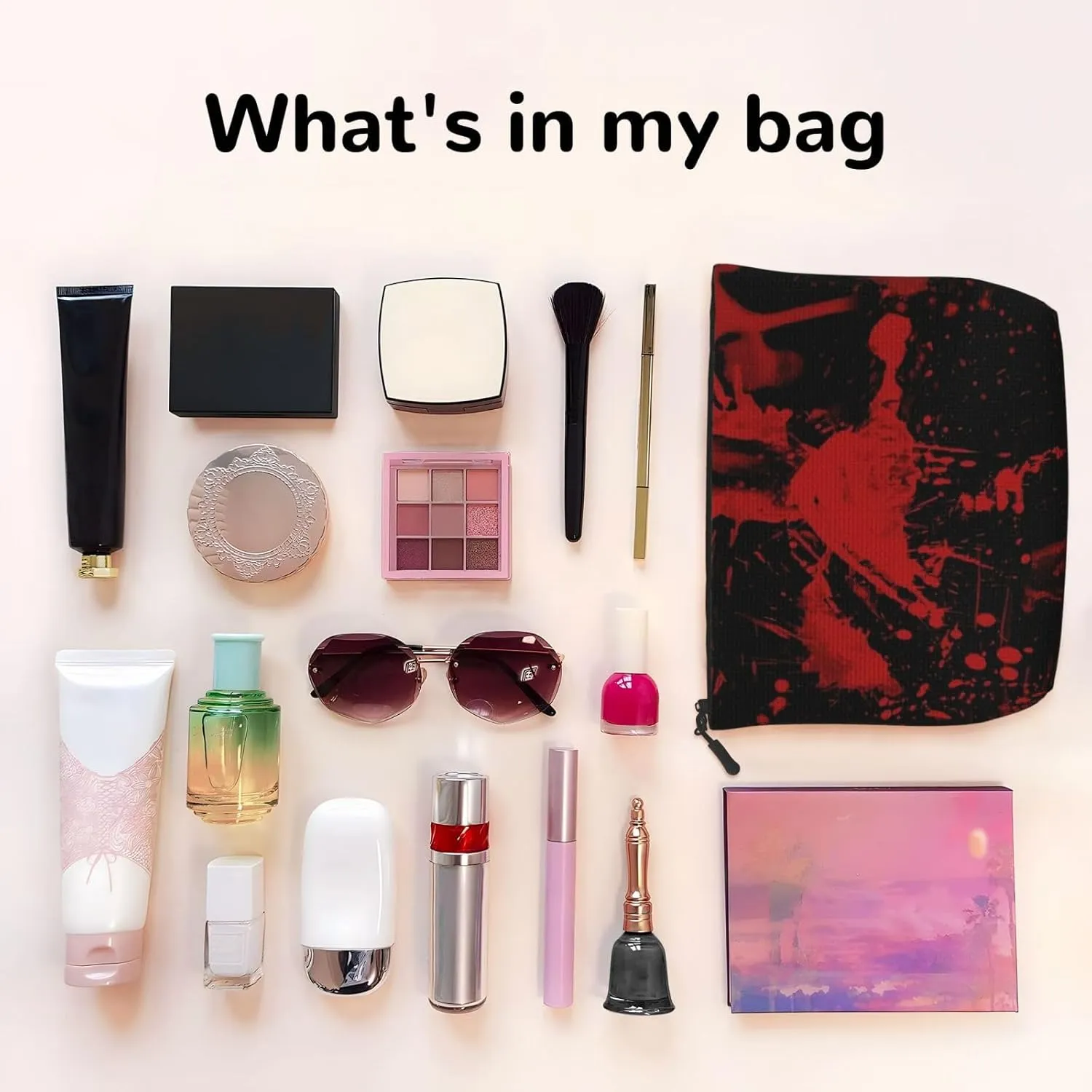 Large Capacity Women's Makeup Bag, Waterproof Imitation Hemp Material Hand Zipper Makeup Bag, Portable Makeup Bag, Travel Essentials Cosmetic Bag Abstract Ink Splash