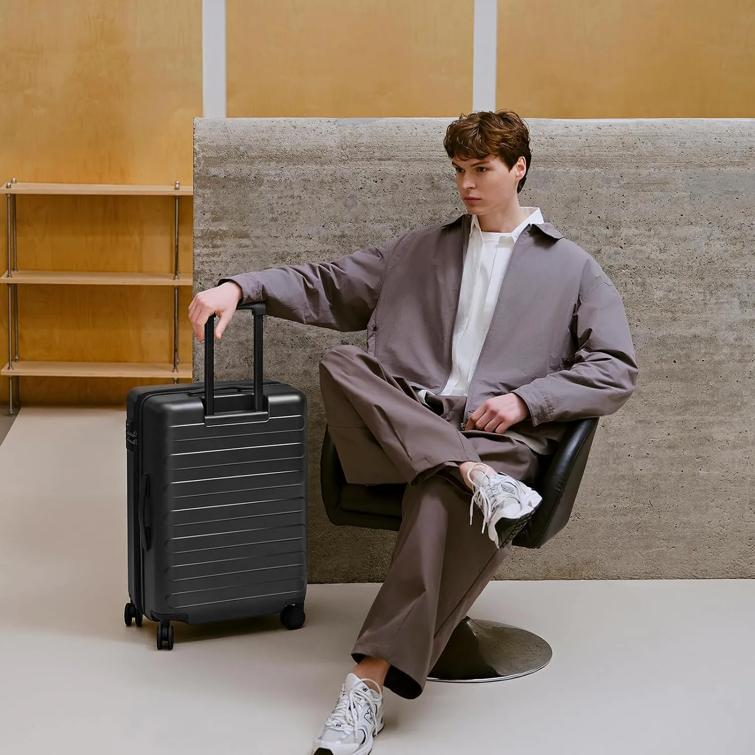 Large Checked Luggage 28 Inch, Checking In Luggage with Smooth Spinner Wheels, Lightweight, Hard Shell PC Suitcase, Lightweight Travel Luggage, TSA Approved (Black, Rhine Basic)