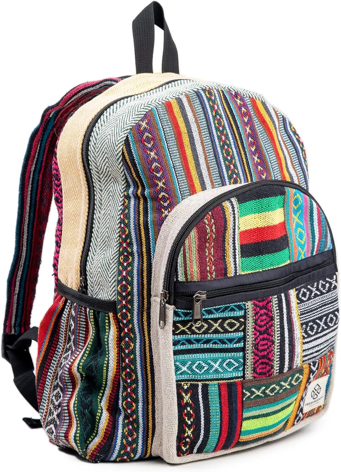 Large Hemp Backpack Bag - Multi Functional Pocket Knapsack Eco Friendly Unisex Hiking Casual Daypack Bag Durable Rucksack by Freakmandu