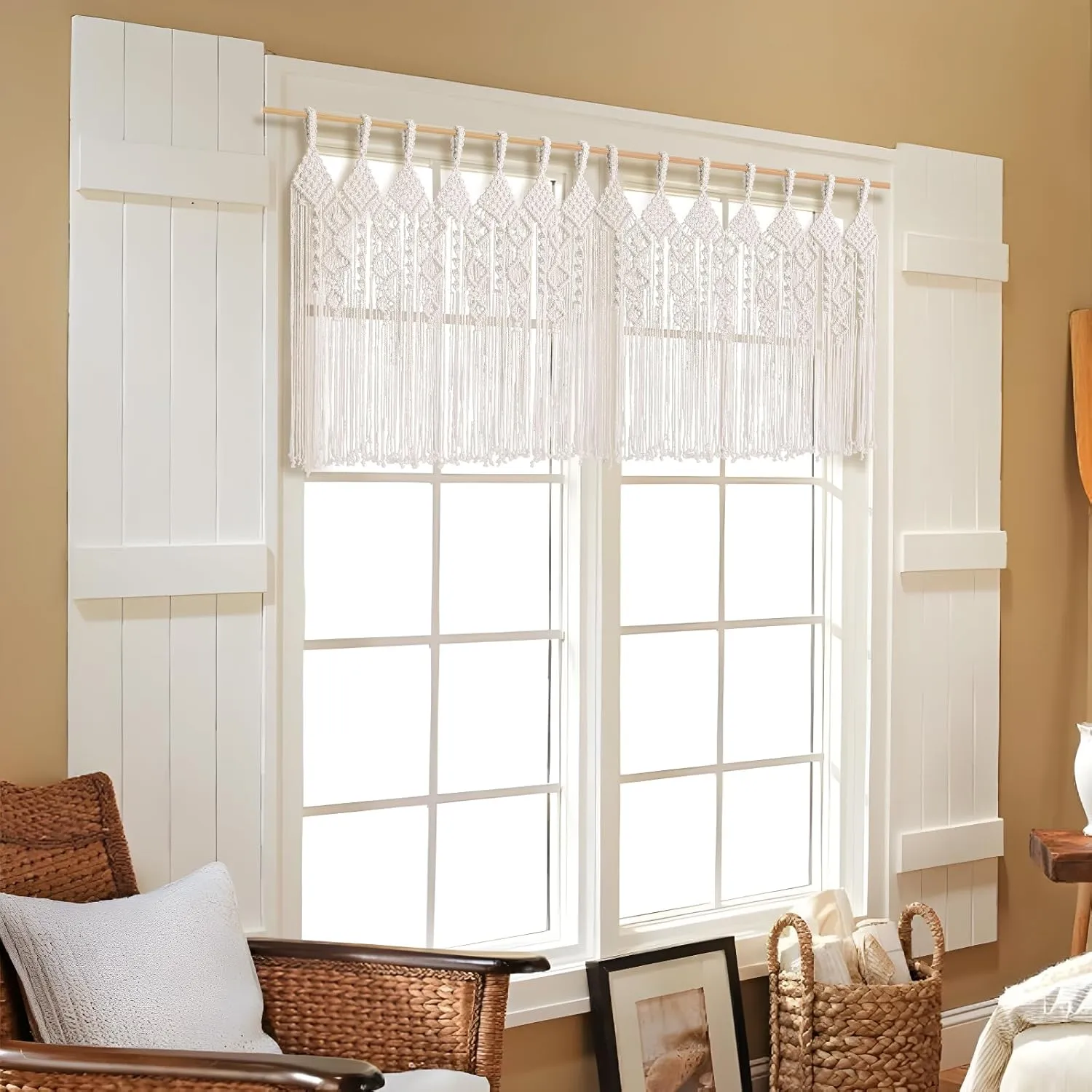 Large Macrame Wall Hanging 31" W x 39" L Boho Valance Macrame Kitchen Curtains for Windows Tapestry Wall Decor Doorway Curtains Wall Art for Bedroom Living Room Wedding, 1 Panel
