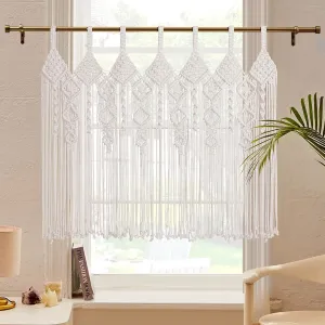 Large Macrame Wall Hanging 31" W x 39" L Boho Valance Macrame Kitchen Curtains for Windows Tapestry Wall Decor Doorway Curtains Wall Art for Bedroom Living Room Wedding, 1 Panel