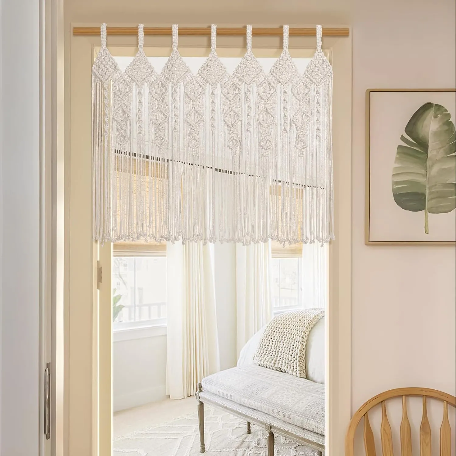 Large Macrame Wall Hanging 31" W x 39" L Boho Valance Macrame Kitchen Curtains for Windows Tapestry Wall Decor Doorway Curtains Wall Art for Bedroom Living Room Wedding, 1 Panel