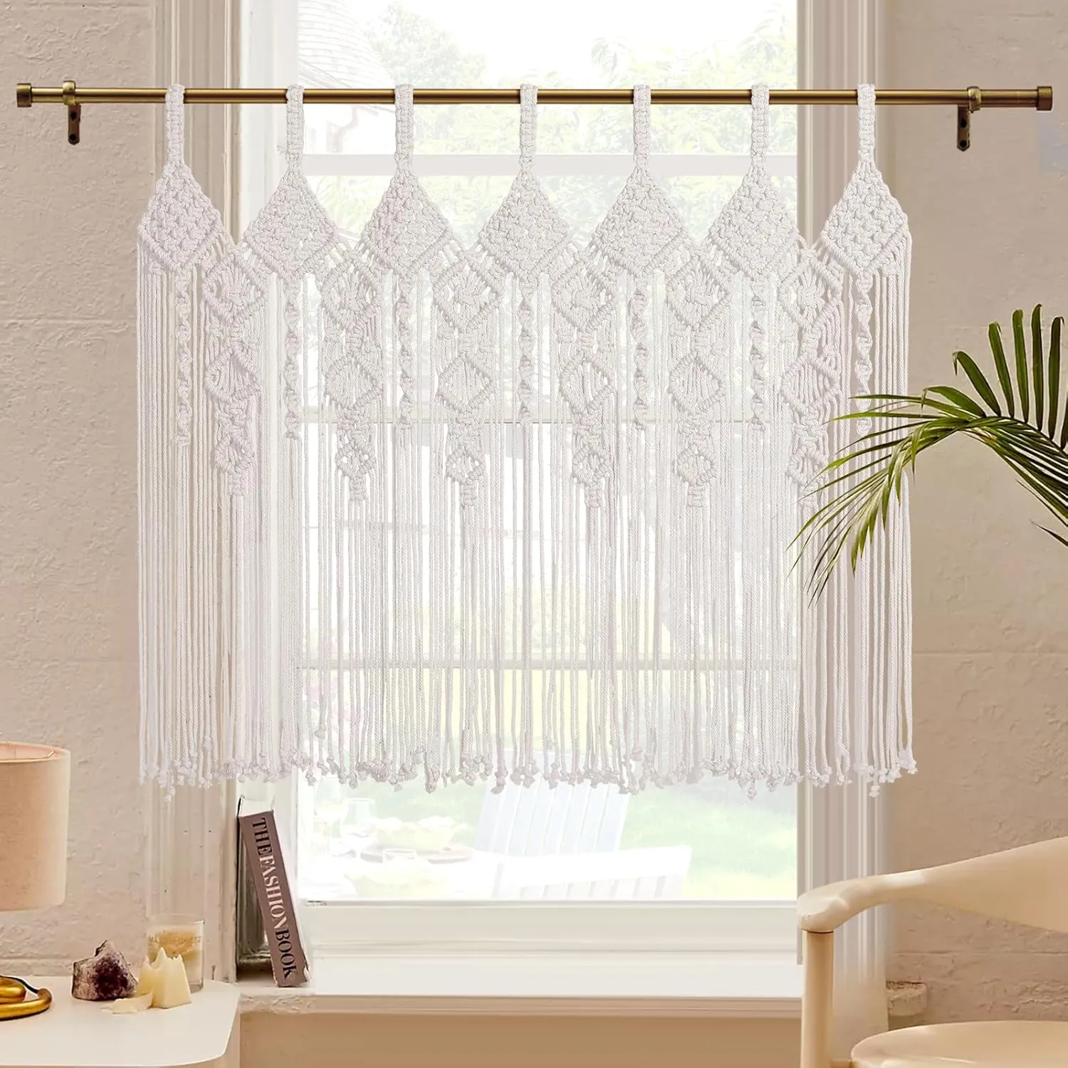 Large Macrame Wall Hanging 31" W x 39" L Boho Valance Macrame Kitchen Curtains for Windows Tapestry Wall Decor Doorway Curtains Wall Art for Bedroom Living Room Wedding, 1 Panel