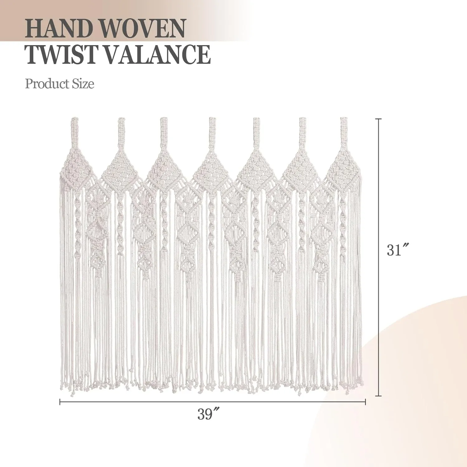 Large Macrame Wall Hanging 31" W x 39" L Boho Valance Macrame Kitchen Curtains for Windows Tapestry Wall Decor Doorway Curtains Wall Art for Bedroom Living Room Wedding, 1 Panel