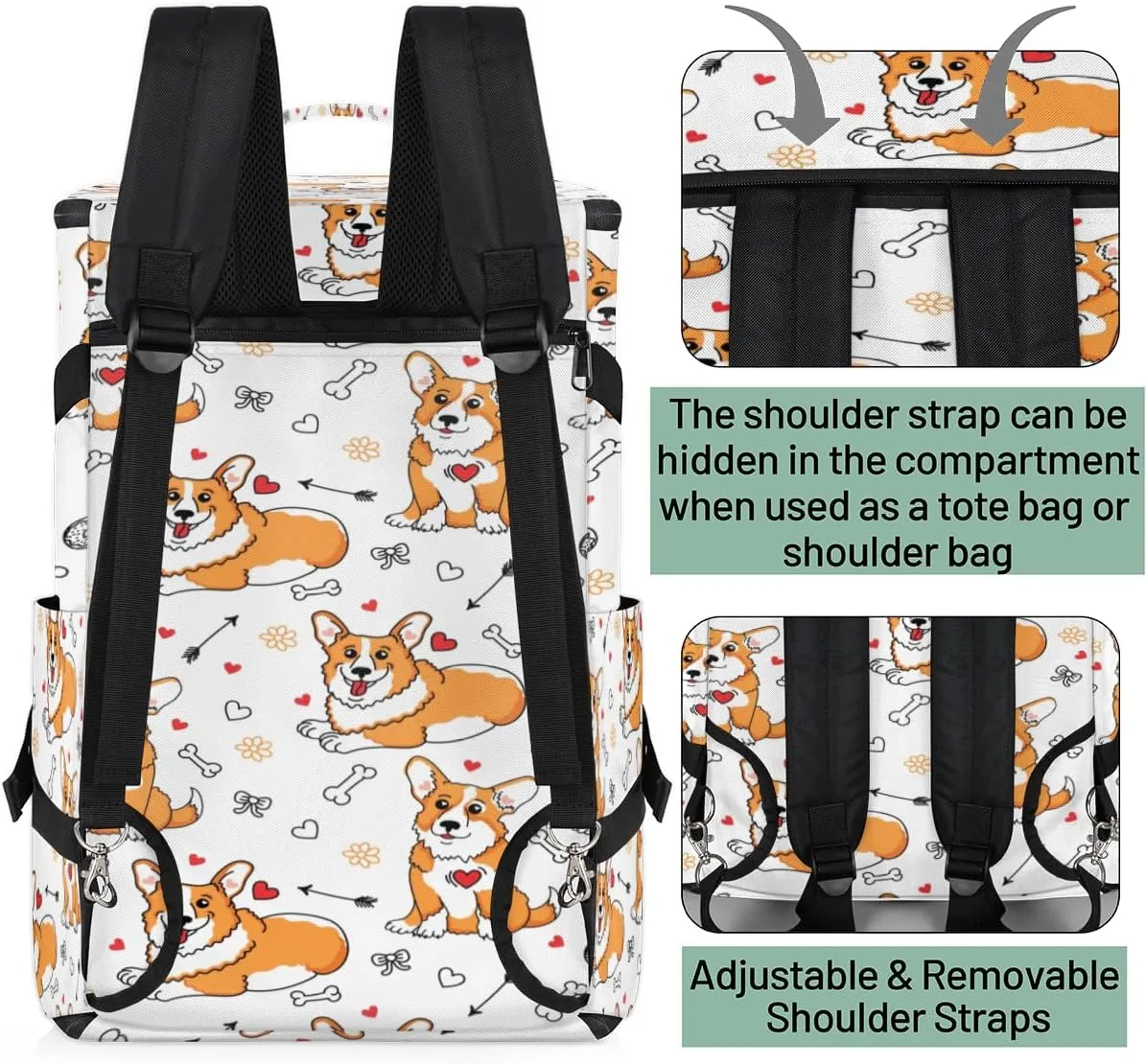 Large Sports Gym Bag With Shoe & Laptop Compartment 47L Waterproof Travel Duffel Bags for Men Women Cute Corgi Dog Luggage Backpack Duffle Bag