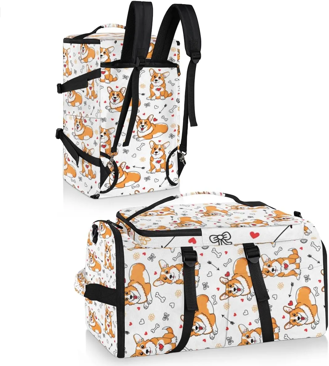 Large Sports Gym Bag With Shoe & Laptop Compartment 47L Waterproof Travel Duffel Bags for Men Women Cute Corgi Dog Luggage Backpack Duffle Bag