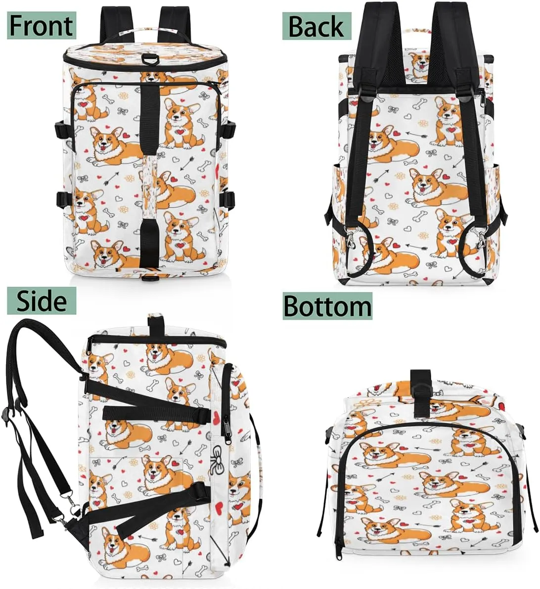 Large Sports Gym Bag With Shoe & Laptop Compartment 47L Waterproof Travel Duffel Bags for Men Women Cute Corgi Dog Luggage Backpack Duffle Bag