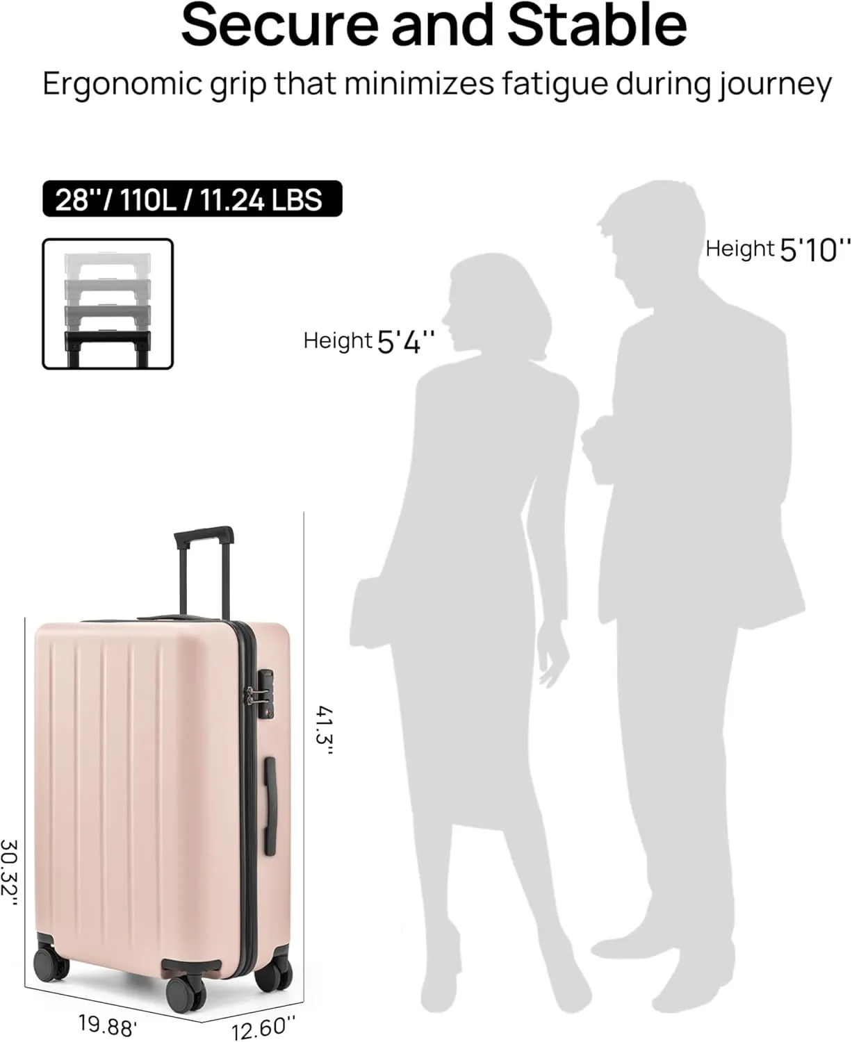 Large Suitcase 28 Inch, Checked Luggage with Double Spinner Wheels, Dry Wet Separate Design, PC Hard Case Suitcase, Lightweight Travel Luggage, TSA Approved (Baby Pink, Danube)