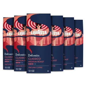 Lavazza Dolcevita Classico Ground Coffee 6 Bags of 12oz, Medium Roast, Rich and Full-bodied, Intensity 3/5, Arabica and Robusta, Ideal for Drip Brewers, (Pack of 6) - Package May Vary