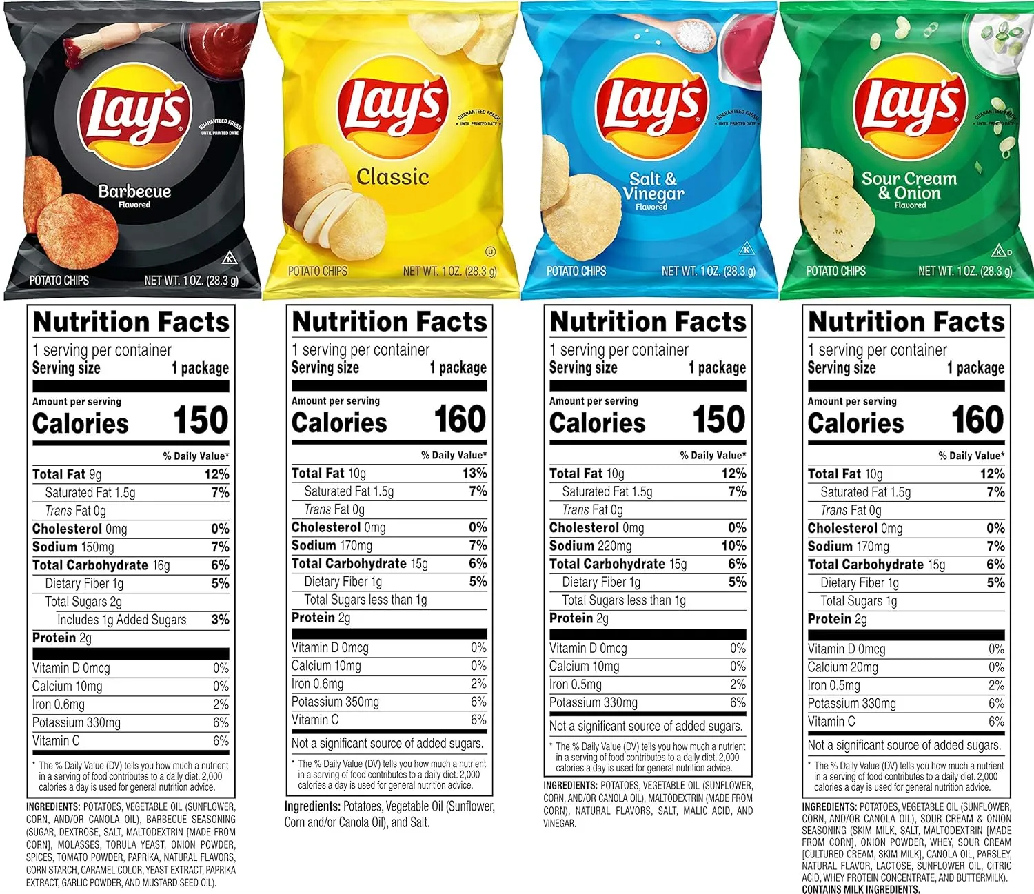 Lay's Potato Chips, 4 Flavor Variety Pack, 1 oz Single Serve Bags, (40 Pack)