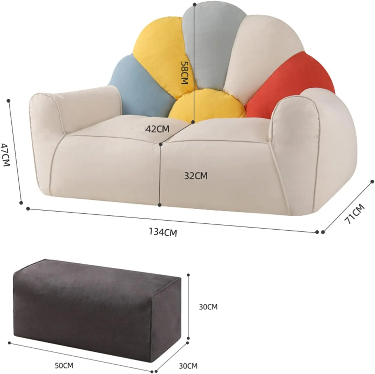 Lazy Sofas Cover Bean Bag Chair w/Footstool Lounger Seat Bean Bag Cover Soft Beanbag Chair (No Filler) Stuffed Animal Storage or Memory Foam Lounger Seat Bean Bag Cover ,Beige and dark gray stitching