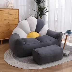 Lazy Sofas Cover Bean Bag Chair w/Footstool Lounger Seat Bean Bag Cover Soft Beanbag Chair (No Filler) Stuffed Animal Storage or Memory Foam Lounger Seat Bean Bag Cover ,Beige and dark gray stitching