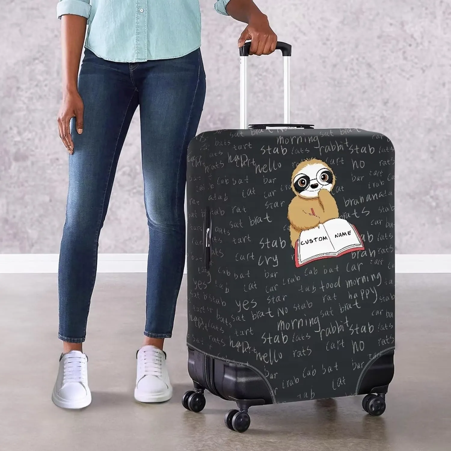 Learning Sloth Luggage Suitcase Cover Elastic Washable Luggage Protector Travel Suitcase Protective Cover Travel Luggage Cover Suitcase Protective Luggage Cover Luggage Cover-L