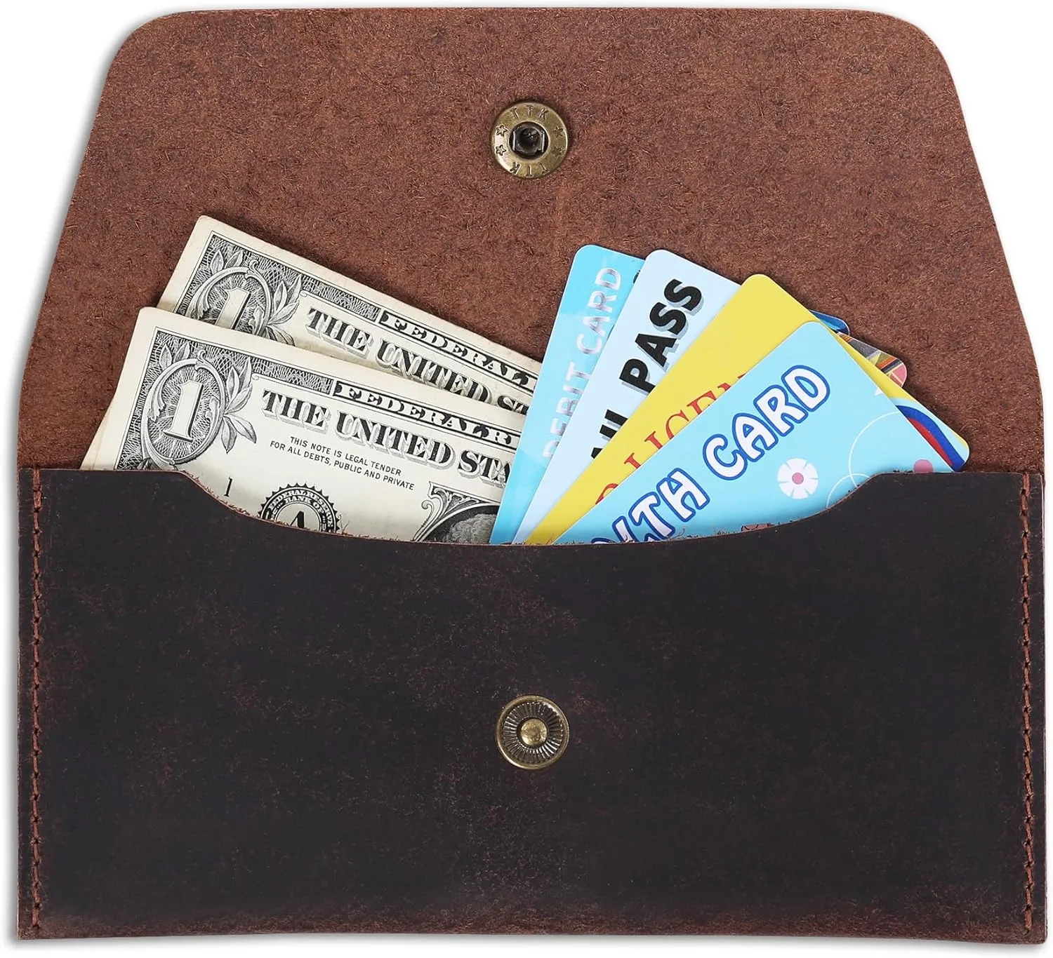 Leather Currency Pouch Dollar Bills Organiser Handmade Travel Wallet Utility Money Pouch Cash Currency Envelope- Brown