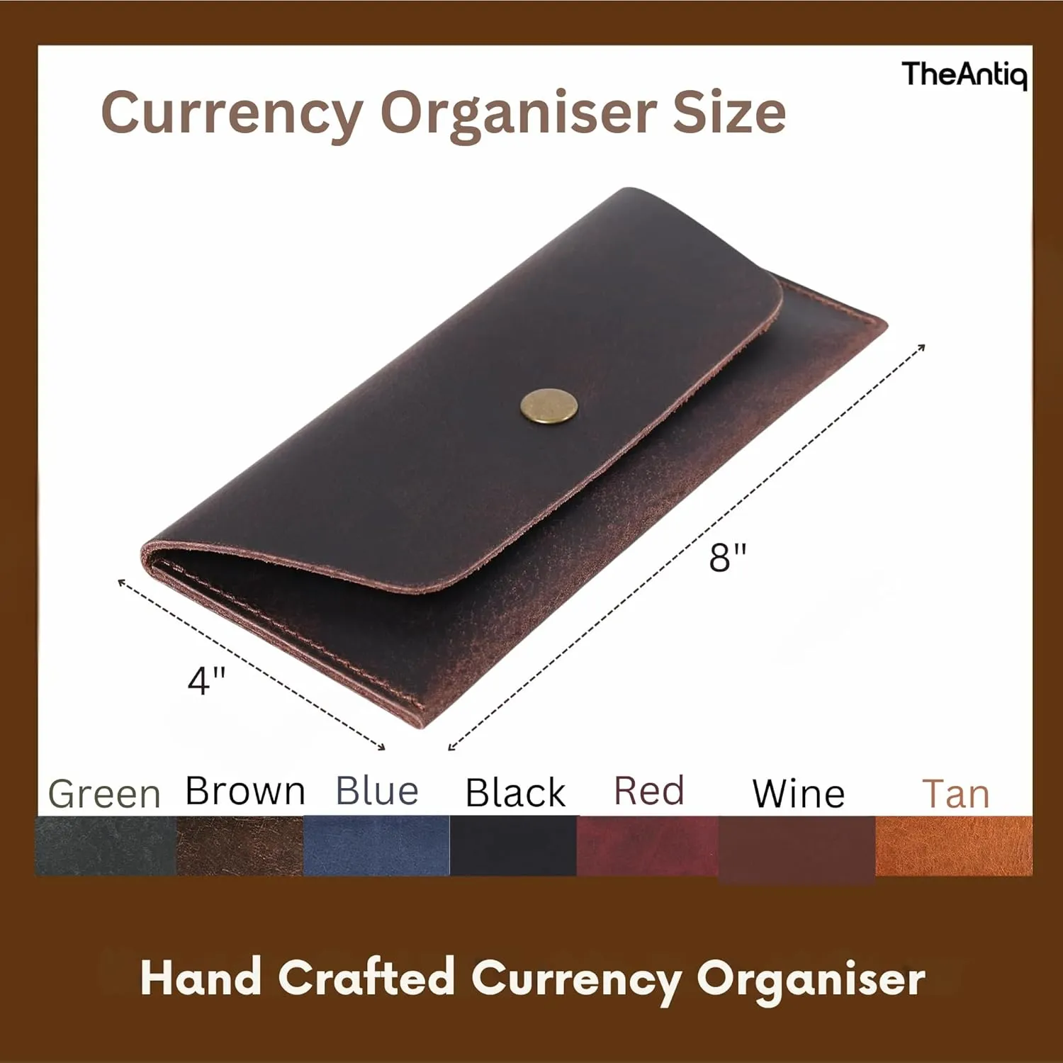 Leather Currency Pouch Dollar Bills Organiser Handmade Travel Wallet Utility Money Pouch Cash Currency Envelope- Brown