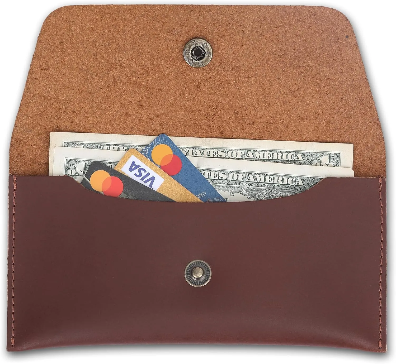 Leather Currency Pouch Dollar Bills Organiser Handmade Travel Wallet Utility Money Pouch Cash Currency Envelope(Tan)