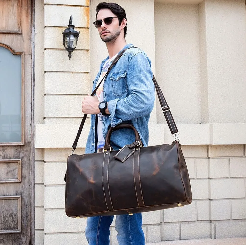 Leather Luggage Handmade Duffel Bag Carryall Weekender Travel Overnight Gym Sports Carry On Duffel Bag for Men and Women (Color : B)