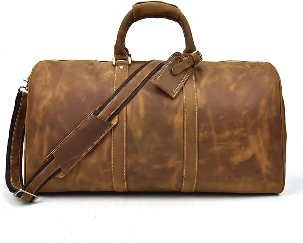 Leather Luggage Handmade Duffel Bag Carryall Weekender Travel Overnight Gym Sports Carry On Duffel Bag for Men and Women (Color : B)