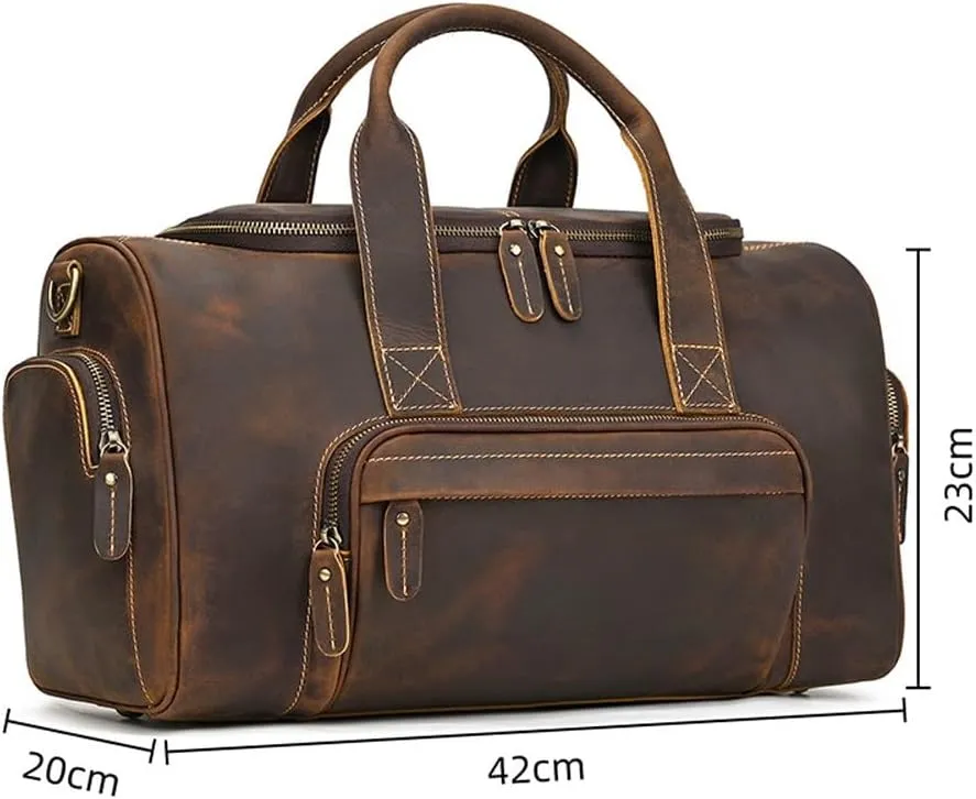 Leather Travel Duffel Bag | Gym Sports Bag Airplane Luggage Carry-On Bag(Reddish Brown)
