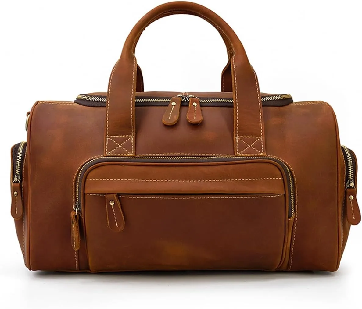 Leather Travel Duffel Bag | Gym Sports Bag Airplane Luggage Carry-On Bag(Reddish Brown)