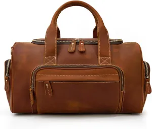 Leather Travel Duffel Bag | Gym Sports Bag Airplane Luggage Carry-On Bag(Reddish Brown)