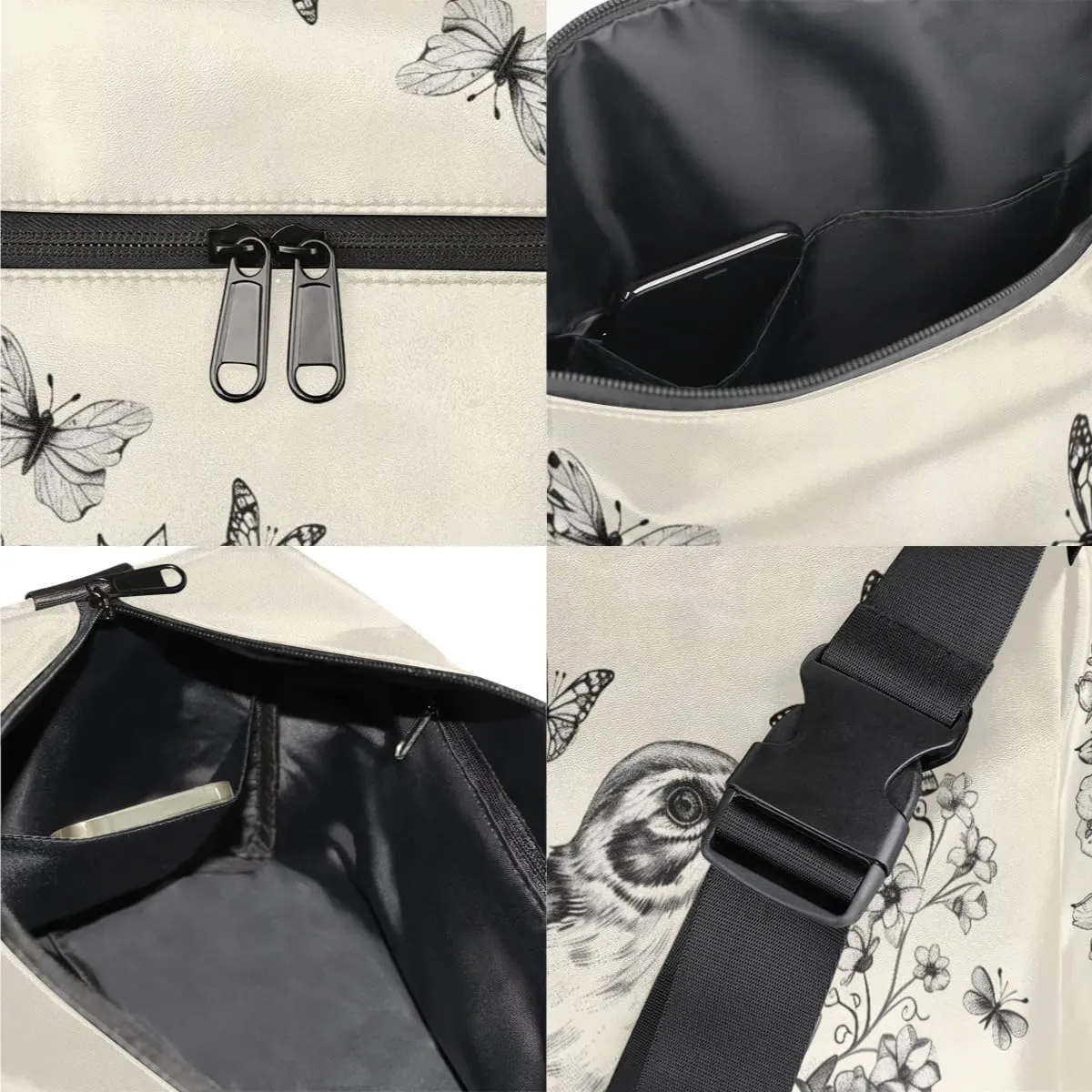 Leather Travel Duffle Bag for Women Men, Bird Flower Floral Butterfly Small Sports Gym Bag Weekender Overnight Bags Underseat Carry on Luggage Bags for Airplanes, Personal Item Travel Bag,B-127