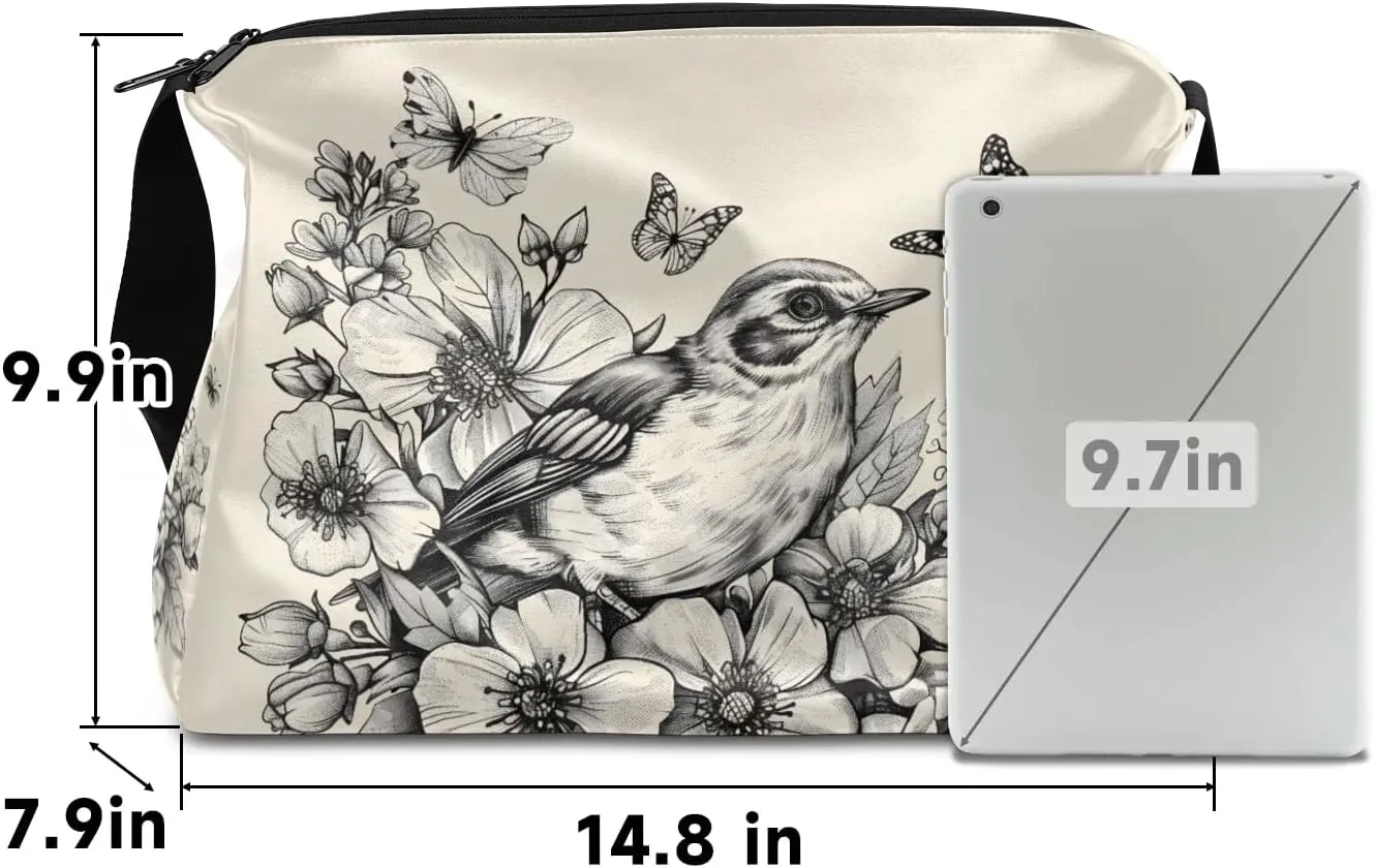 Leather Travel Duffle Bag for Women Men, Bird Flower Floral Butterfly Small Sports Gym Bag Weekender Overnight Bags Underseat Carry on Luggage Bags for Airplanes, Personal Item Travel Bag,B-127