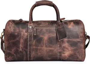 Leather Village Leather Duffle Bags for Men & Women-Stylish Travel Weekender Carry-On Sports Gym Overnight Luggage Bag - 20 Inch - Rustic Brown