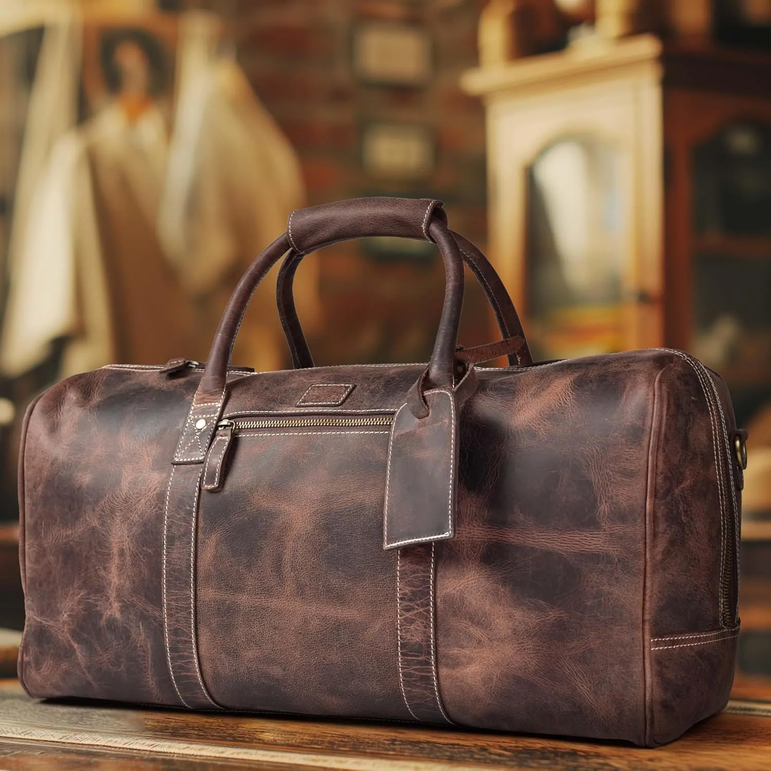 Leather Village Leather Duffle Bags for Men & Women-Stylish Travel Weekender Carry-On Sports Gym Overnight Luggage Bag - 20 Inch - Rustic Brown