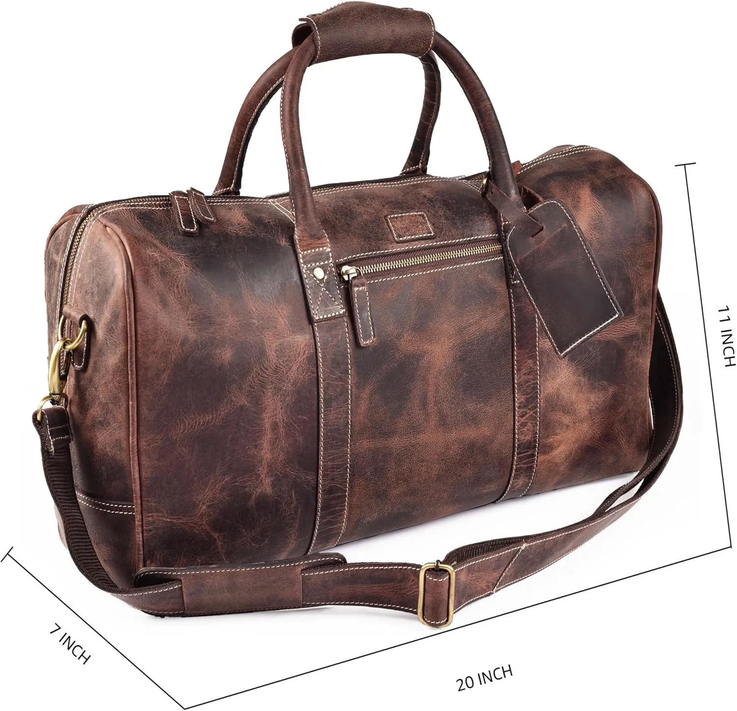 Leather Village Leather Duffle Bags for Men & Women-Stylish Travel Weekender Carry-On Sports Gym Overnight Luggage Bag - 20 Inch - Rustic Brown