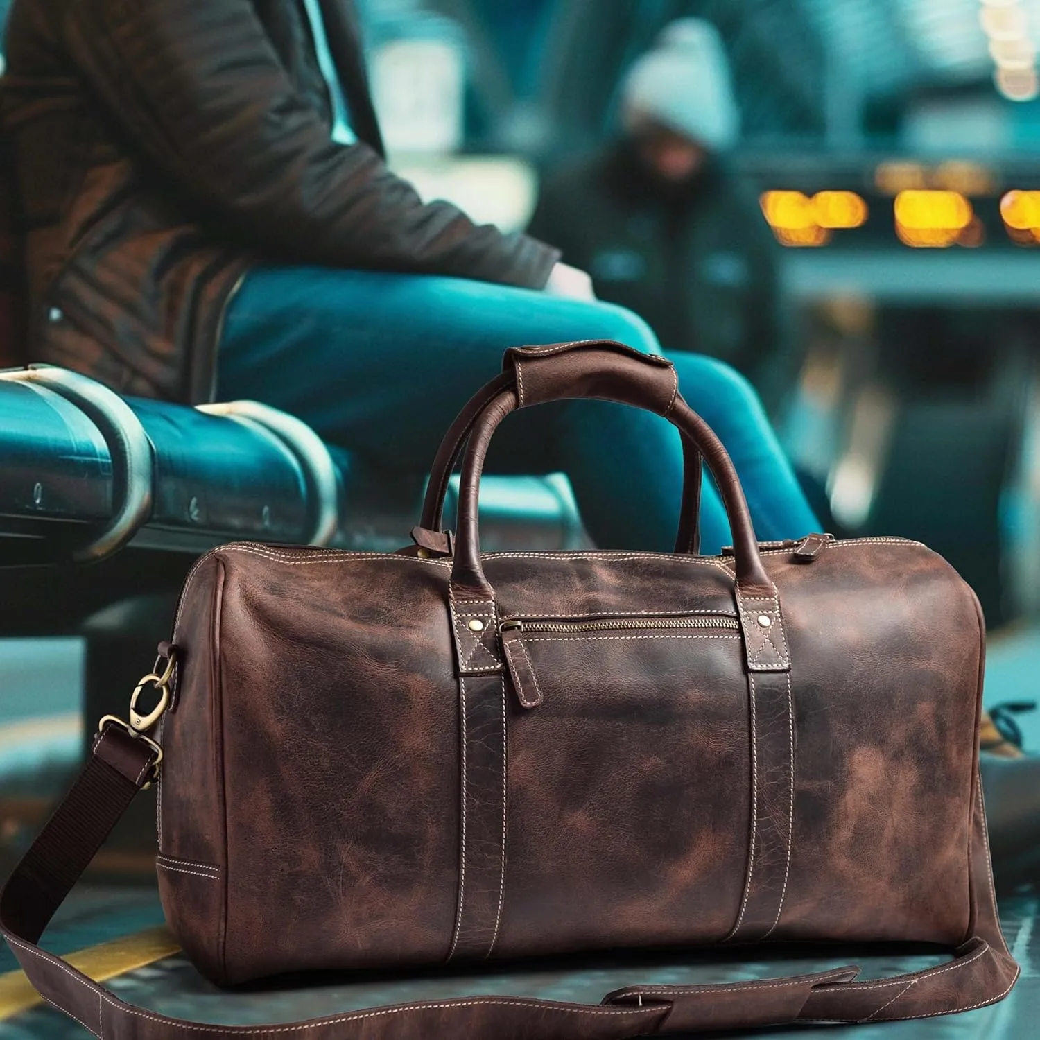 Leather Village Leather Duffle Bags for Men & Women-Stylish Travel Weekender Carry-On Sports Gym Overnight Luggage Bag - 20 Inch - Rustic Brown