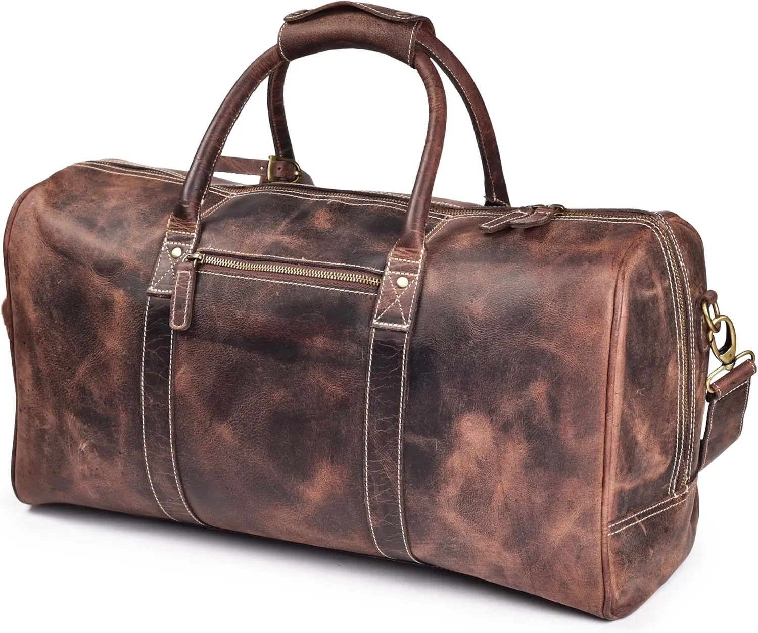 Leather Village Leather Duffle Bags for Men & Women-Stylish Travel Weekender Carry-On Sports Gym Overnight Luggage Bag - 20 Inch - Rustic Brown