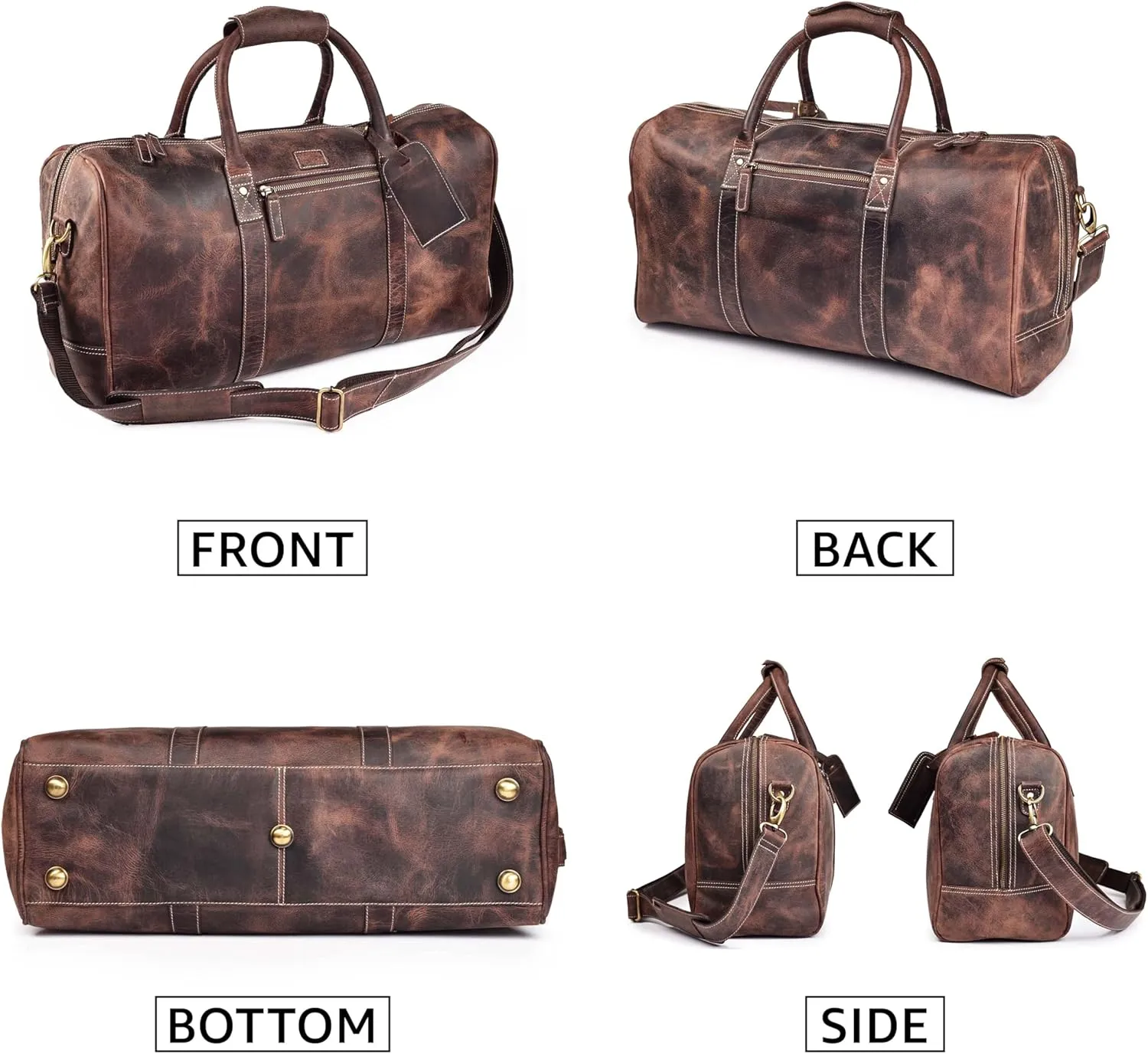 Leather Village Leather Duffle Bags for Men & Women-Stylish Travel Weekender Carry-On Sports Gym Overnight Luggage Bag - 20 Inch - Rustic Brown