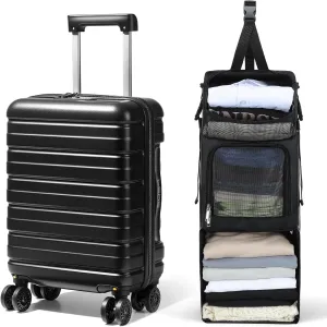 Lekesky 16 Inch Carry On Luggage Airline Approved, Hard Shell Suitcase with Hanging Packing Cube, Carry-On Bag with TSA Lock & Lightweight Spinner Wheels for Men Women, Black