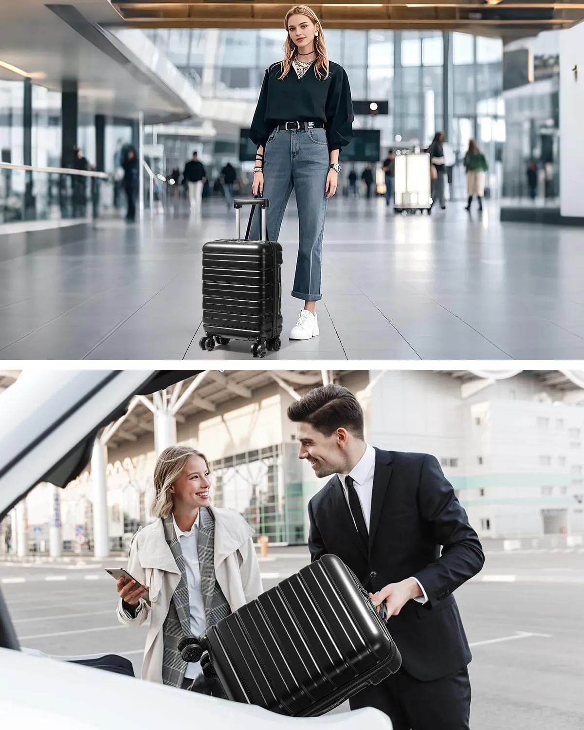Lekesky 16 Inch Carry On Luggage Airline Approved, Hard Shell Suitcase with Hanging Packing Cube, Carry-On Bag with TSA Lock & Lightweight Spinner Wheels for Men Women, Black