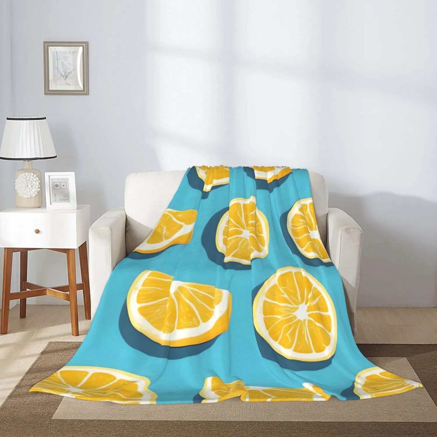 Lemon Wedges Pattern Keep Warm Blanket 80"x60" Throw Lightweight Warm Durable Suitable for Bed Sofa